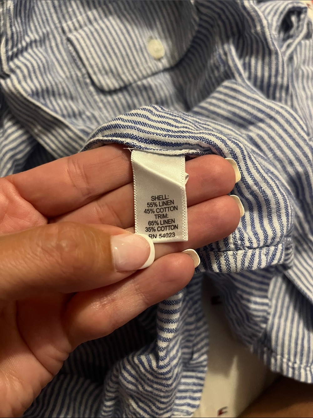 Banana Republic Blue & White striped linen button down blouse - Picture 6 of 8